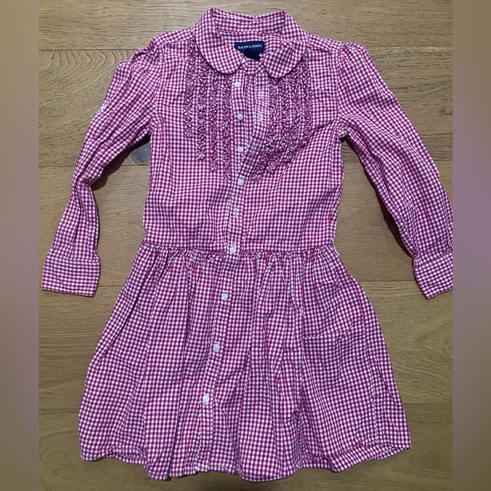 Ralph Lauren Pink Gingham Dress with Peter Pan collar girls 6 EUC